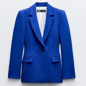 Zara Blue Blazer Topstitched Fitted Lined SOLD OUT